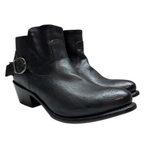 Vtg Sonora Ella Black Leather Moto Ankle Harness Western Boots Booties Shoes 10